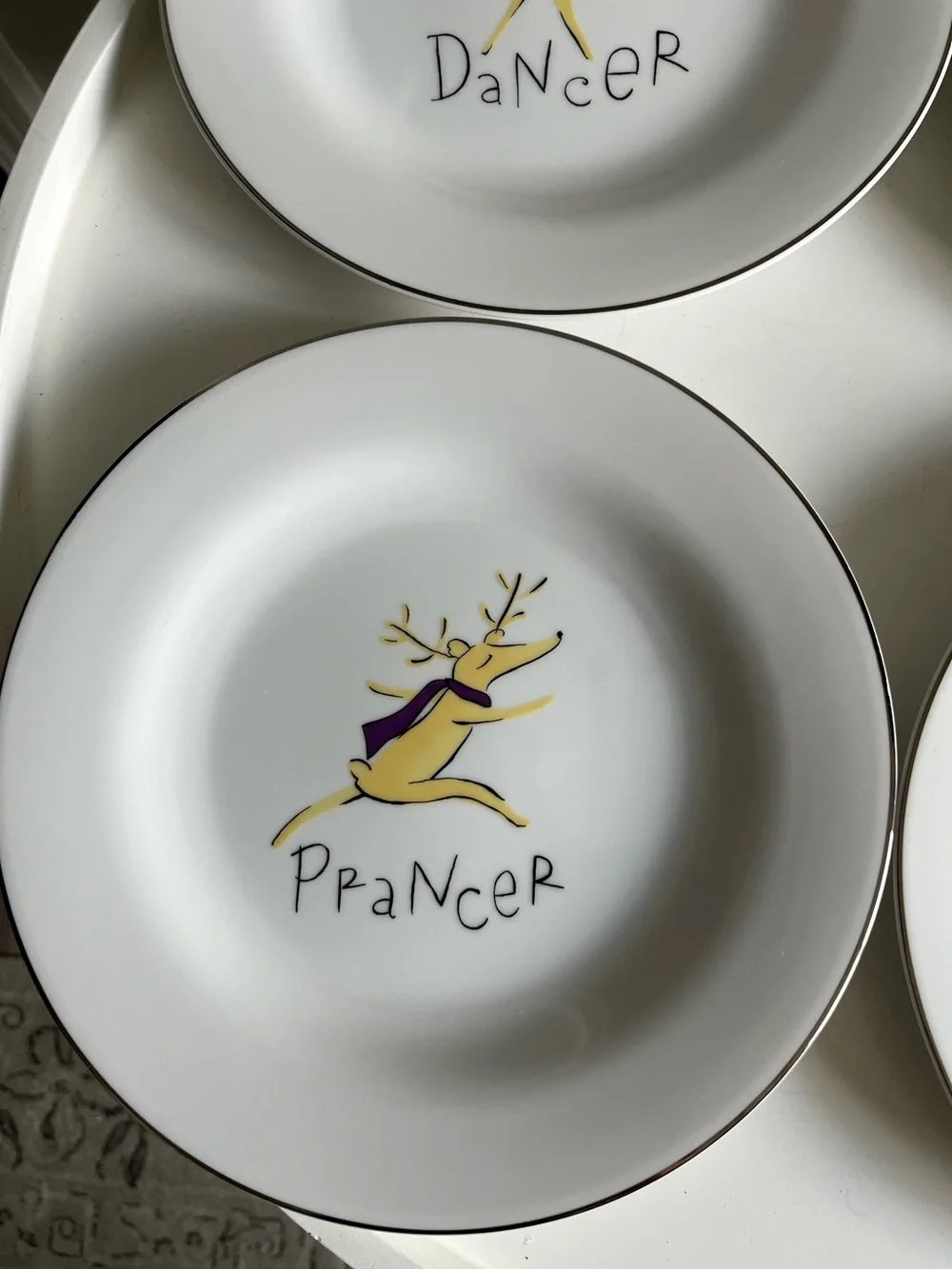 Lot of 4 Pottery Barn Christmas Reindeer Salad Plates Vintage